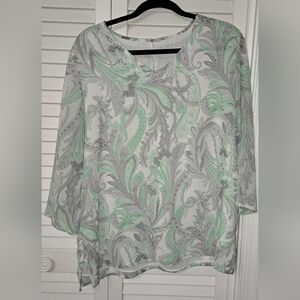 Alfred Dunner Mint and Gray Paisley Blouse
